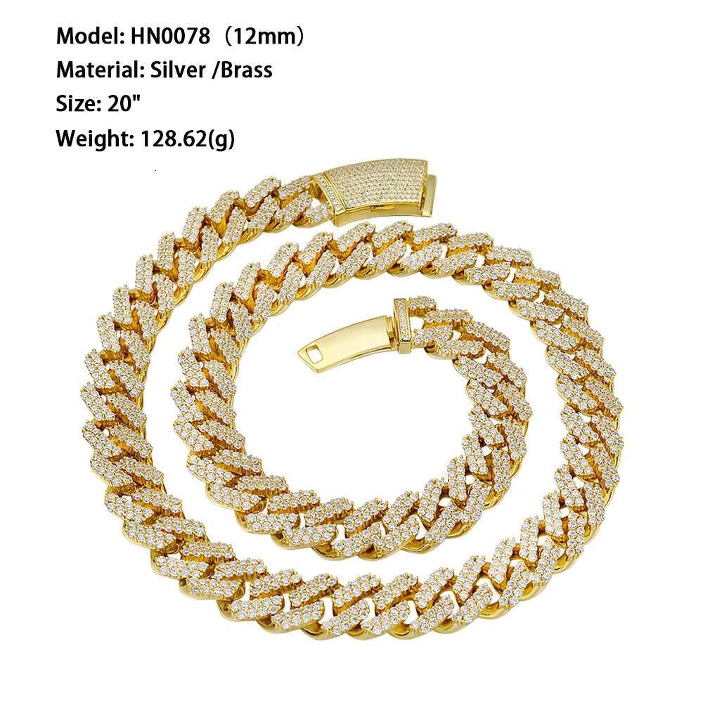 12MM Iced Out Miami Prong VVS Moissanite Diamond Cubic Zirconia Box Clasp Thick Cuban Link Choker Chain Necklace