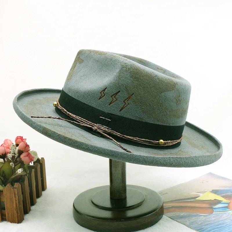 wool cowboy hats men hat felt male fedora with knot felt hat for summer jazz disco hat for men black fedora hat wool hat 250701