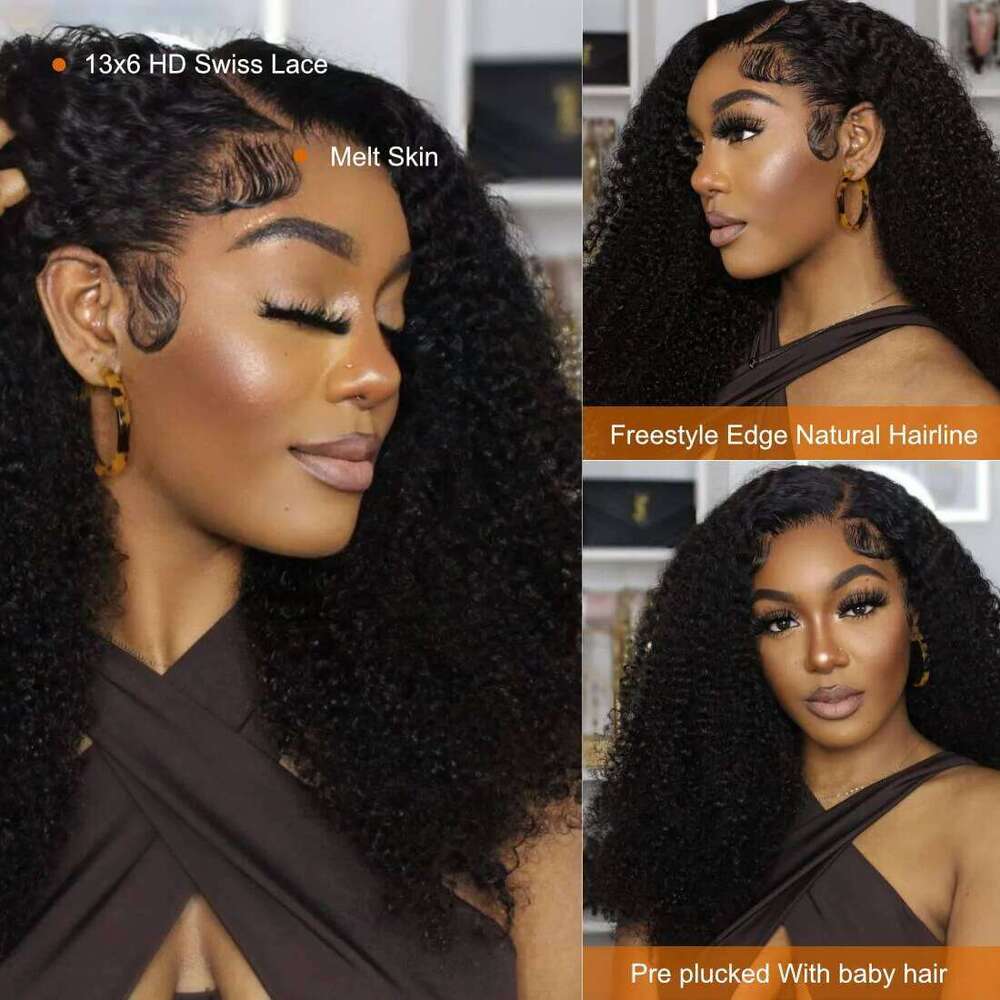 Curly 13x4 Lace Front Wigs PrePlucked Kinky curly Human Hair Wig For Black Women