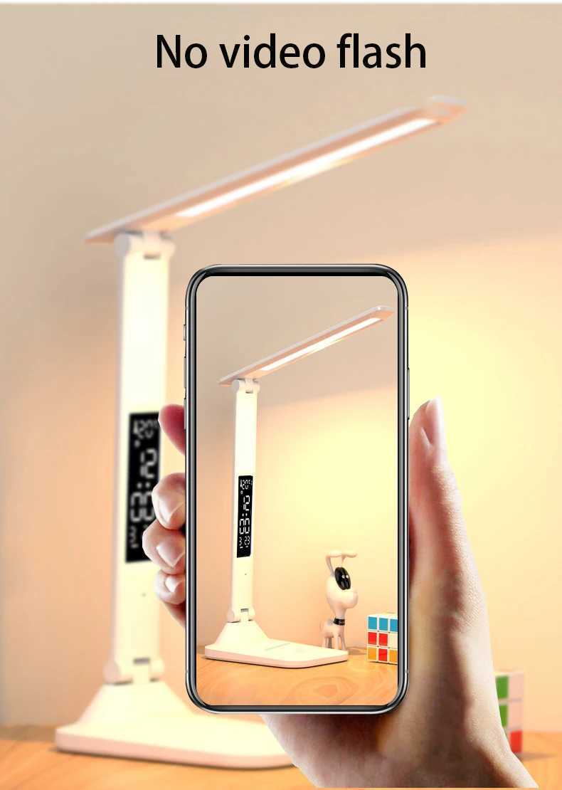 LED Desk Lamp Rechargeable Alarm Clock Thermometer Dimmable Touch Foldable USB Charging Table Lamp Battery Night Light Plug in XJ250703