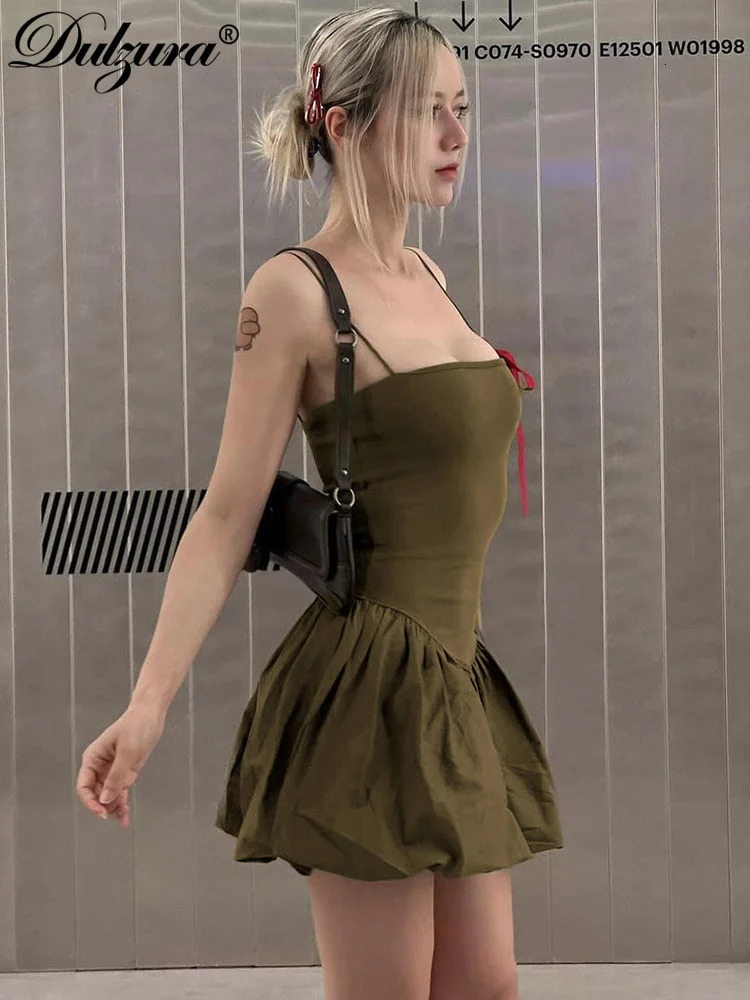 Dulzura Sexy Spaghetti Strap Mini Sleeveless Dress Patchwork Puff Ball Gown Dresses For Women Club Party Streetwear Y2K Clothing 250704