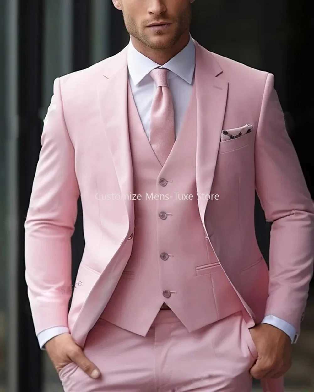 New Beige Suit Men Business Tuxedos Formal 3-Piece Set Jacket Vest Pants Single Breasted Groom Groomsman Prom Wedding Party X250704
