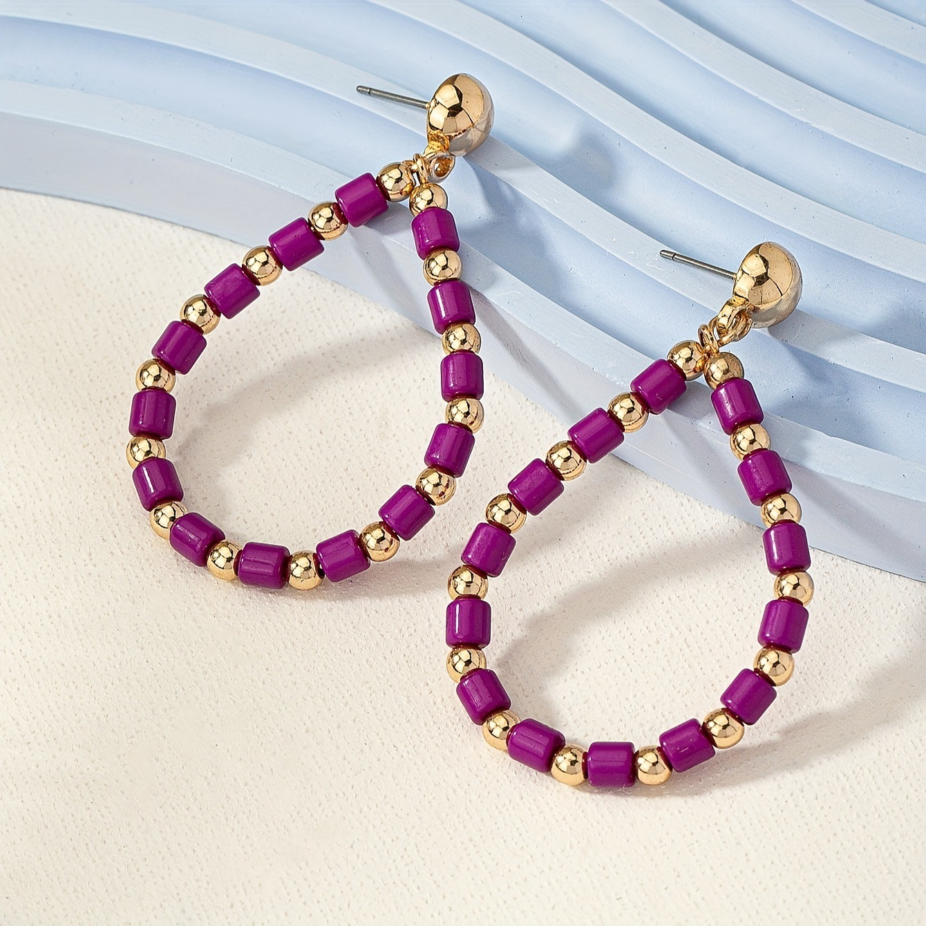 A Of 16 Pairs Colorful Beaded Hollow Water Drop Shaped Dangle For Women Party Earrings Set