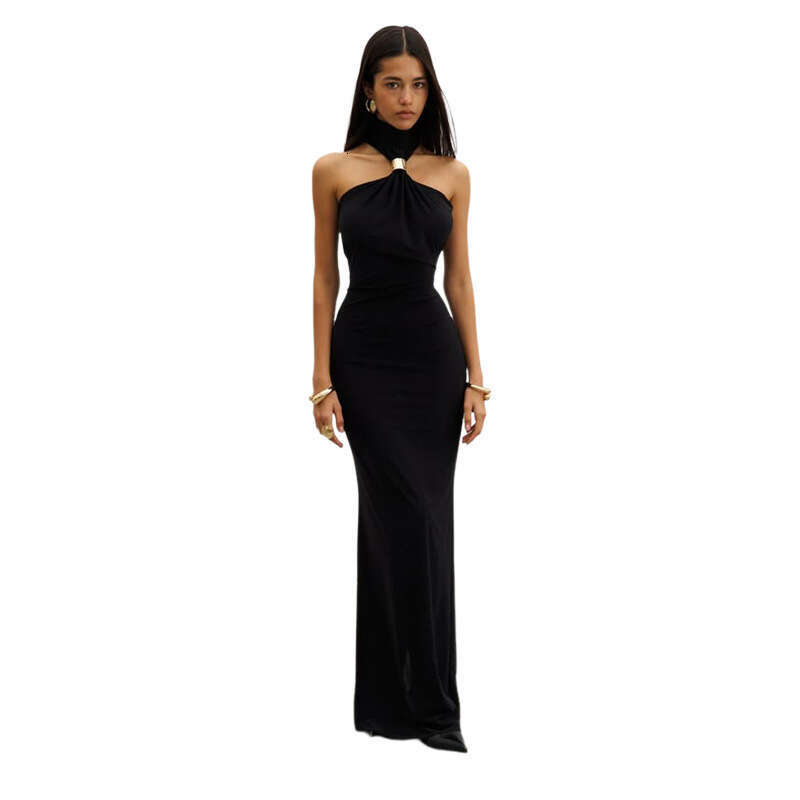 European and American Style Spring Summer Sexy Slim Fit Hot Girl Tube Top Halter Long Solid Color Dress 2025 New Elegant Unique Fashion
