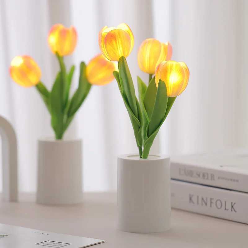 Tulip Night Light Home Decorative Flower LED Lamp Battery Power Dormitory Decor Lamp for Bedroom Bedside Tulip Sleep Light XJ250703