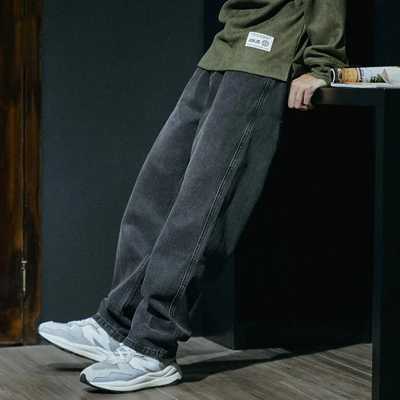 Korean Mens Jeans Denim Pants Heavyweight Wide Straight Leg High Fashion Retro Four Seasons Loose Pants 250704