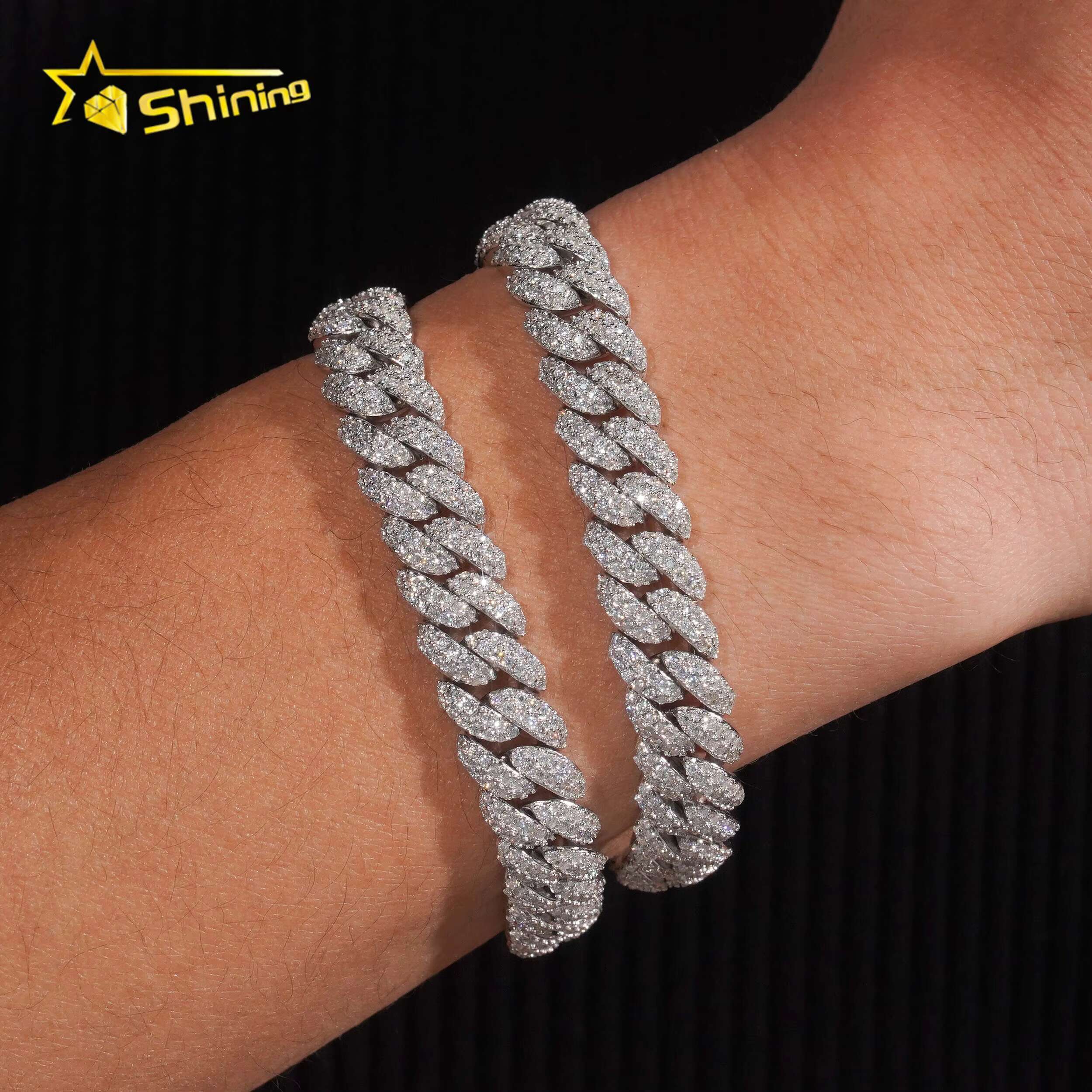 Pass Diamond Tester 925 Sterling Silver Hip Hop Style Iced Out 10mm Moissanite Cuban Link Chain