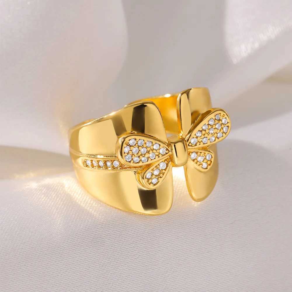 Butterfly Rings For Women Gold Color Stainless Steel Bees Bowknot Adjustable Opening Finger Ring Engagement Wedding Jewelry Gift Y250704