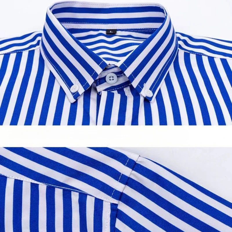 Mens Striped Dress Shirt with Long Sleeve for Business and Casual Wear Plaid Formal Outfit 250715