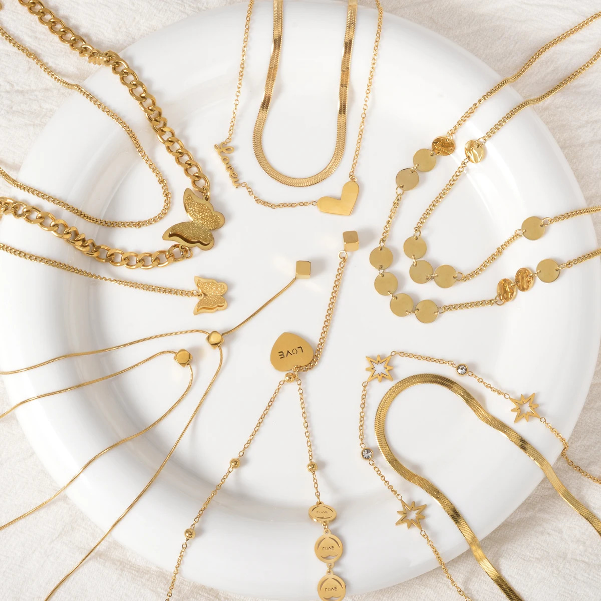Fashion Gold Plated Layered Necklace Trendy Thin Chain Pendant Dainty Stackable Jewelry Gift for Women Birthday Valentine 250701