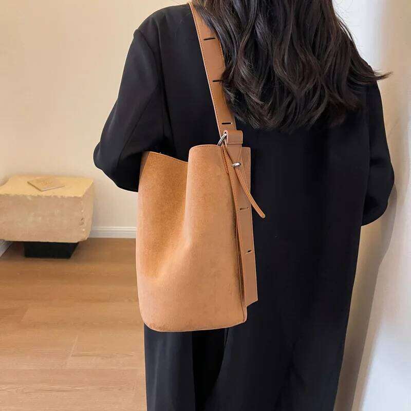 NIGEDU Women Bucket Matte Leather Female Messenger Crossbody bag Wide strap Shoulder Bag for lady handbag bolsos black