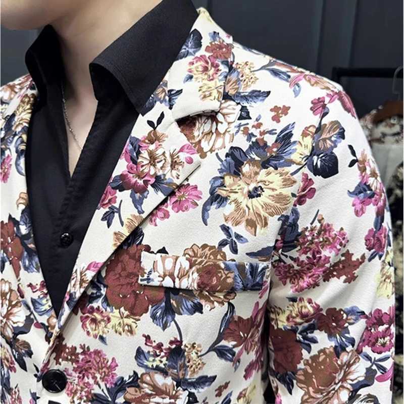 Navy Blu Mens 2-Piece Printed Suit Single Button V-Collar Cotton Jacket with Trousers Asian Fit M-5XL All-Season Wear X250704