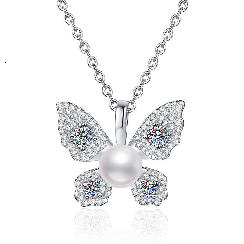 S925 Pure S925ier MoiS925S925anite Necklace Natural FreS925hwater Pearl High-end Butterfly Pendant 861