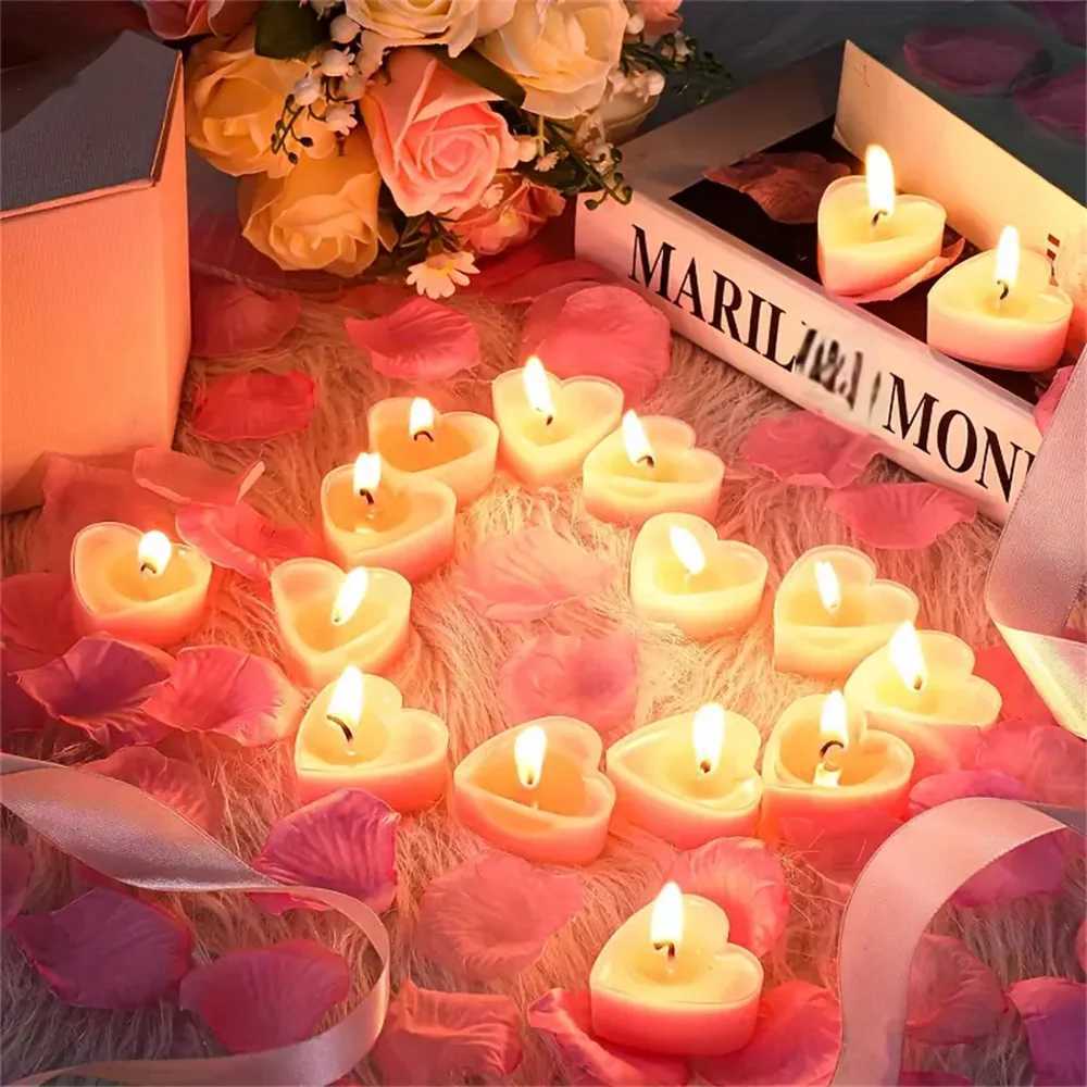 9pcs Heart-Shaped Scented Tea Candles Set Wedding Supplies Romantic Decor Creative Love Candle Marriage Proposals Birthday Gift W250704