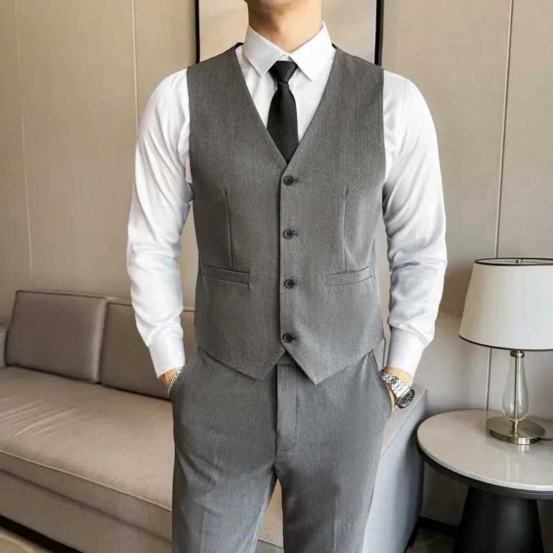 Black Mens Office/Interview Suit 3 Piece Fashion Slim Fit Jackets and Vest with Trousers Asian Size Gray Men Sets X250704