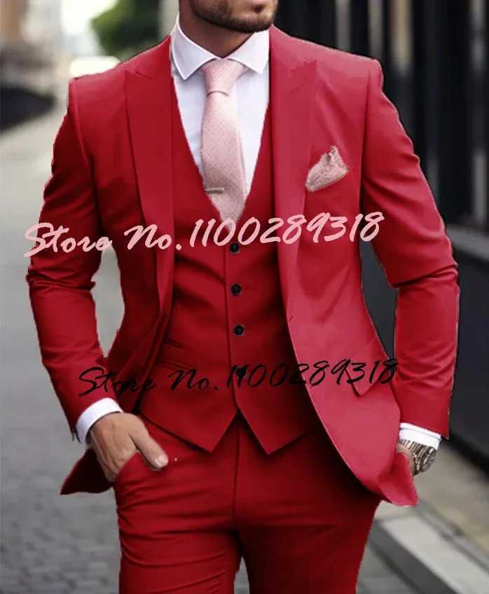 Pink Luxury Mens Suits Terno Formal Outfits 3 Piece Jacket Pants With Vest Slim Fit Luxury Costume Homme Formal Occasion Terno X250704
