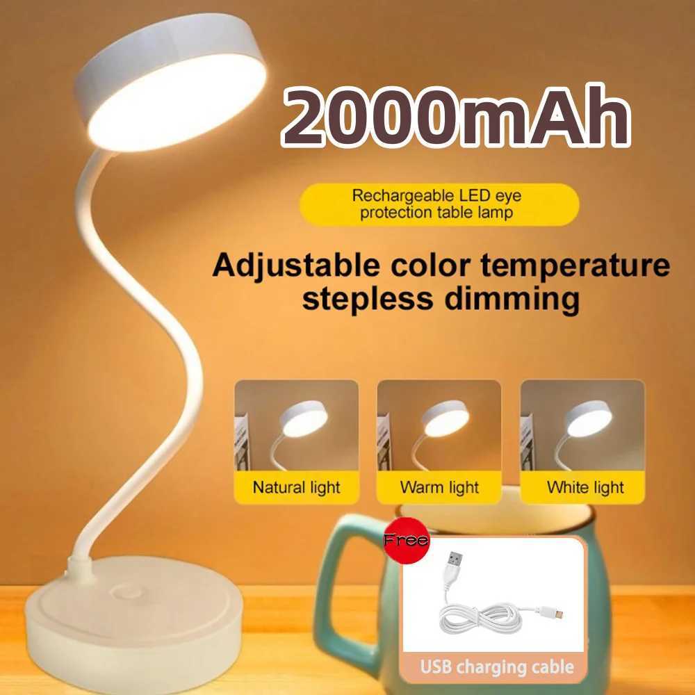 Desk Lamp USB Plug Rechargeable Table Lamp Bed Reading Book Night Light LED with 3 Dimming Modes Eye Protection Light Bedside Lamp XJ250703