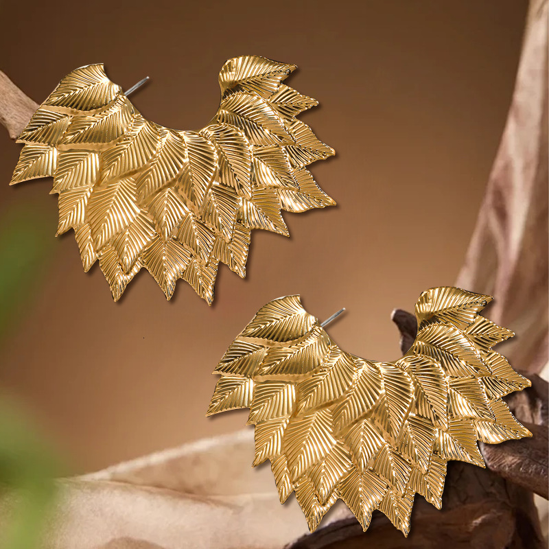 Fashion Versatile Simple Personality Exaggerated Multi-layer Leaf Earrings for Women