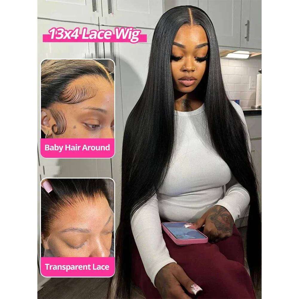 13x6 HD Transparent Bone Straight 30 40 Inches Lace Front 100% Human Hair Brazilian Frontal Wigs For Women