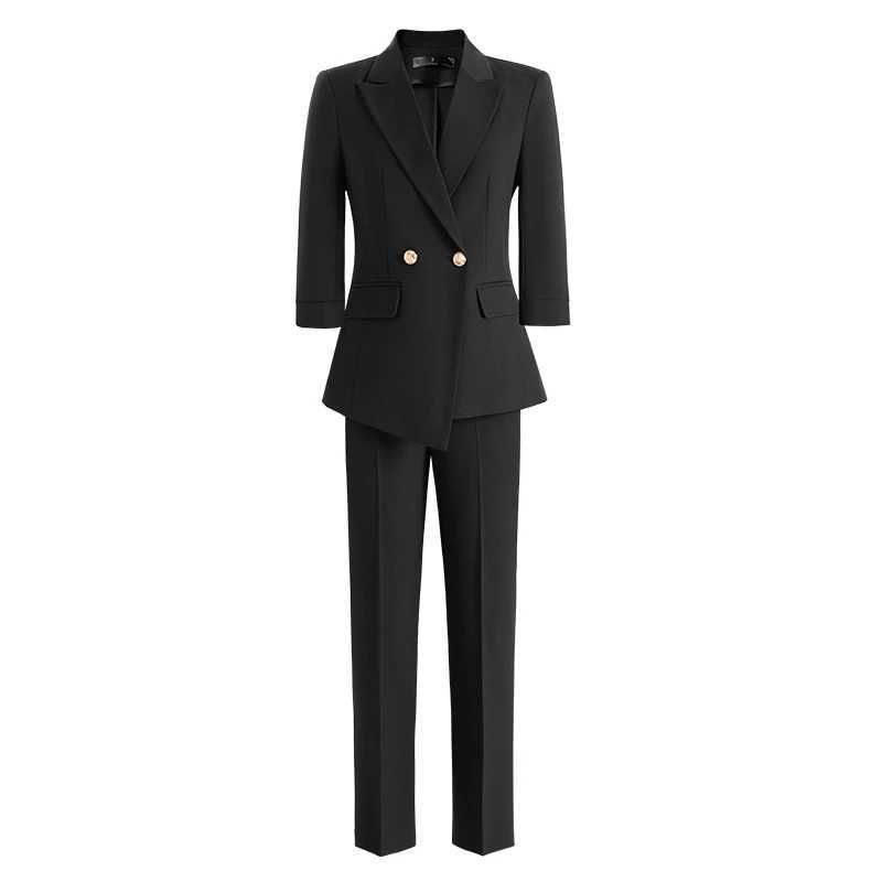 ZJYT Spring Summer Pant Set Women Office Business Formal Thr Quarter Slve Blazer Trousers Suit 2 Piece Outfit Plus Size X250704
