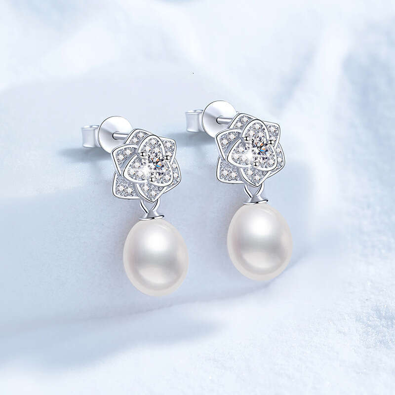 MoiS925S925anite S925 S925terling S925ier Natural FreS925hwater Pearl Camellia VerS925atile High-End EarringS925 for Women 582