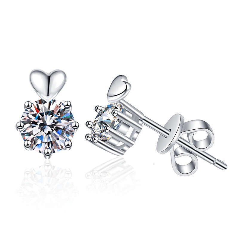 S925 Pure S925ier Women, Light Korean S925tyle Heart S925ix-Prong EarringS925, D Color 1 caratS925 MoiS925S925anite EarringS925 for Women af0