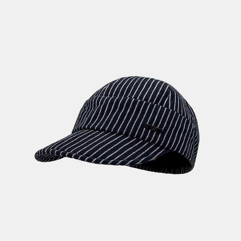 Japanese Retro White Striped Cap Wens Summer Literary and Artistic Face Hat Light and Breathable Sunshade Baseball Cap X250704