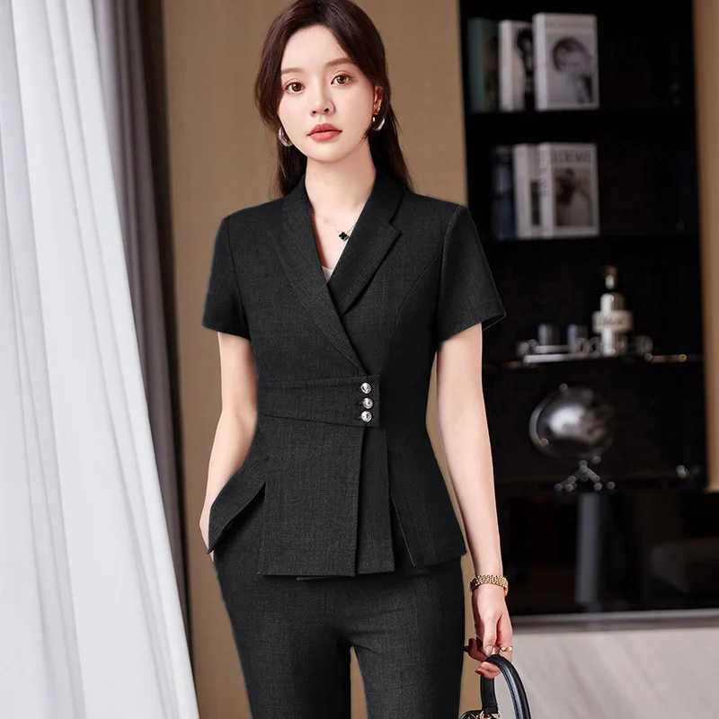 Summer Fabric Professional Women Business Suit with Pants and Jackets Coat Pantsuits Blazers Ladies Work Wear Trousers Set X250704