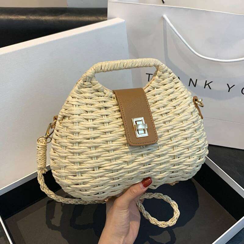 Summer Fashion Women Straw Vacation Beach Female Rattan Shoulder Crossbody Bag Design Small Ladies Woven Handbag