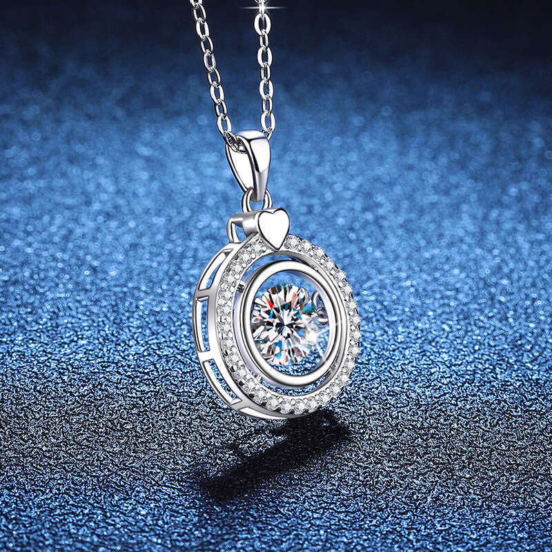 S925 Pure S925ier with Pendant, Dynamic Round Pendant Valentine'S925 Day, 1 caratS925 MoiS925S925anite Necklace for Women 6a7