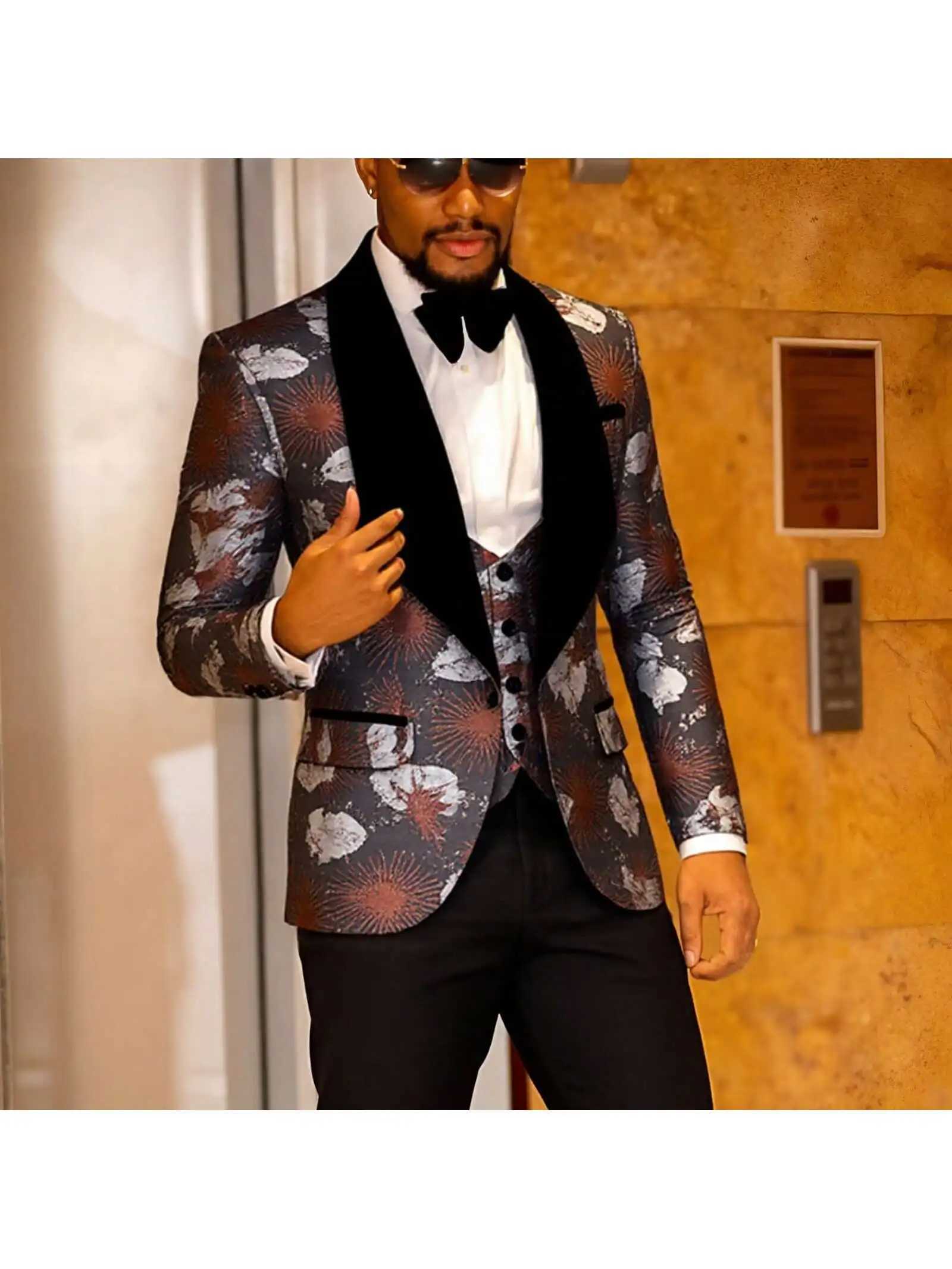 Mens Slim Fit 3-Piece One Button Tuxedo Suit Set for Wedding Prom Dinner Party (Blazer+Vest+Pants) X250704