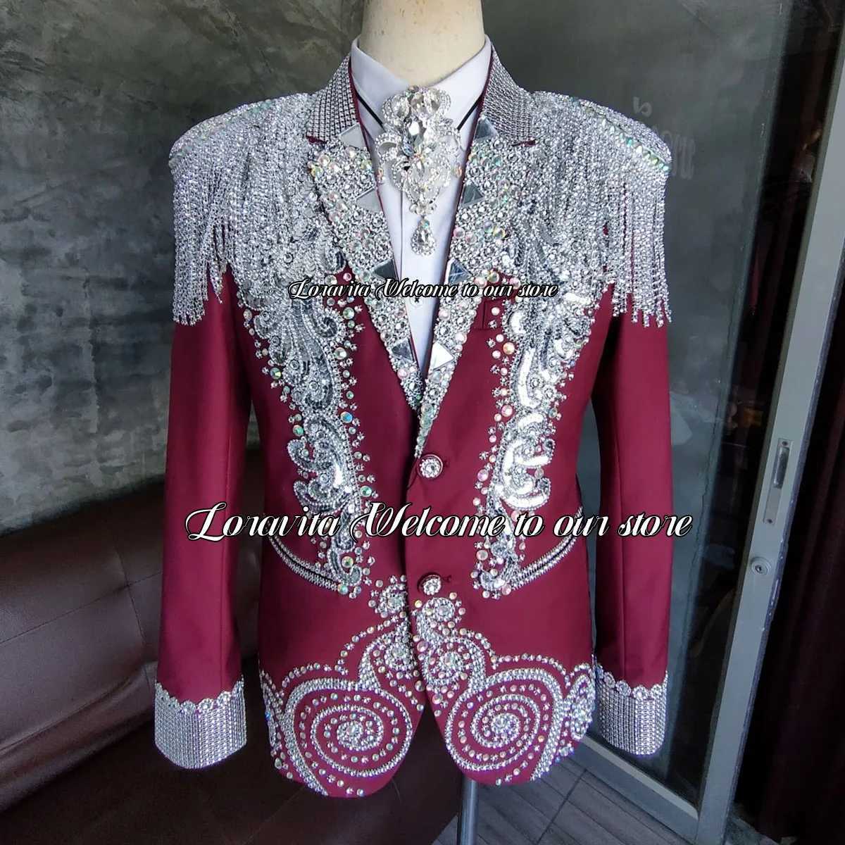 Luxury Customized Crystals Men Suits For Wedding Sparkle Gem Groom Tuxedos 2 Piece Sets Male Prom Blazers Slim Fit Homme X250704