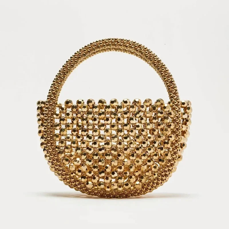 Women Handmade Woven Hand Bag Exquisite Hollow-out Beaded Bag Female Party Small Handbag 250701