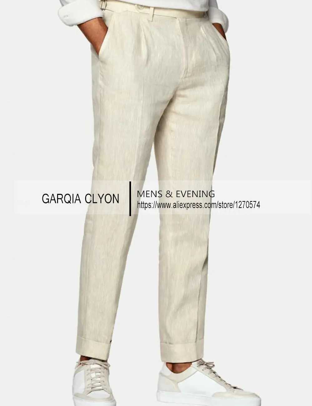 New 2 Pieces Linen Mens Suits With Belt Tuxedo Summer Casual Style Groomsmen For Wedding (Blazer+Pants) X250704