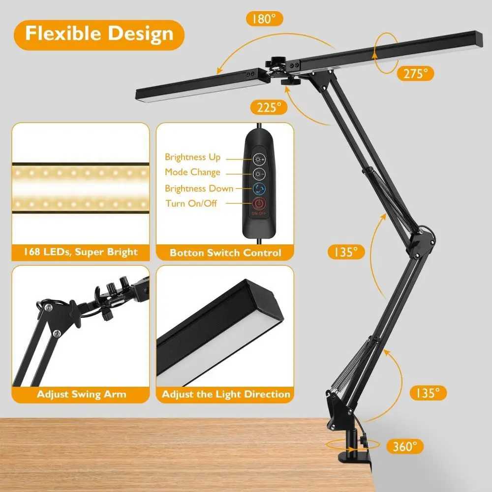 Double Head LED Desk Lamps Dimmable Led Computer Monitor Light adjustable USB Table Lamp Office Study Reading Lighting FixtureXJ250703
