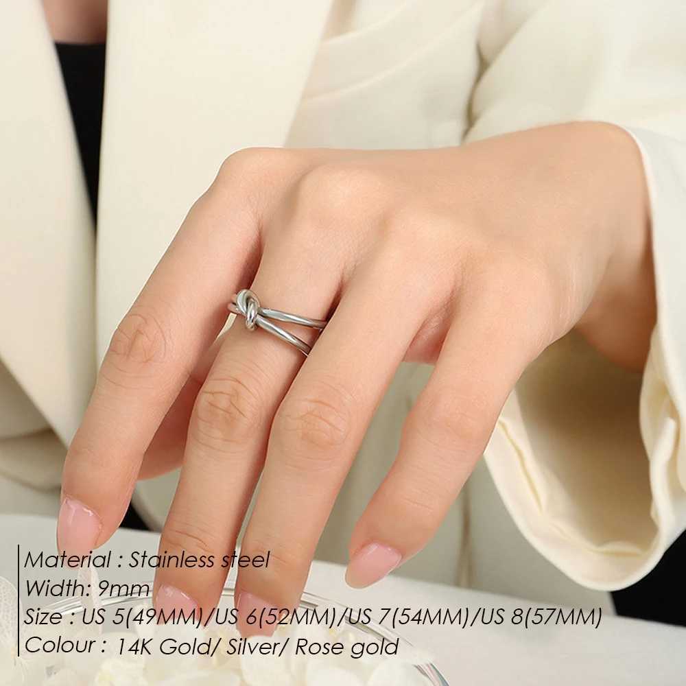 eManco Stainless Steel Braided Twist Ring Personalized Open End Ring Niche Jewelry For Women Holiday Gift Y250704