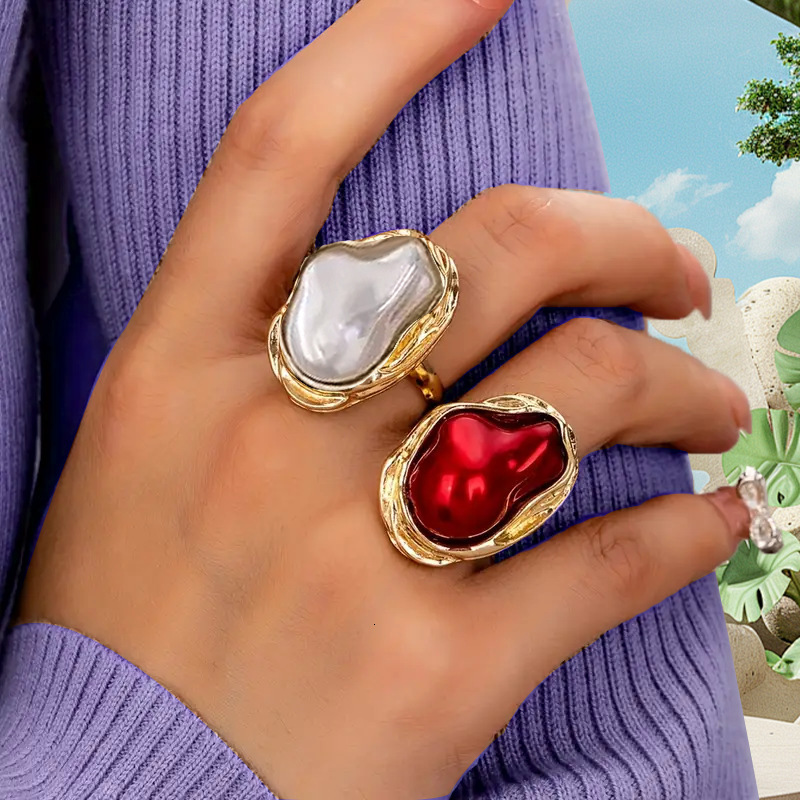 French Style Irregular Pearl for Women, Exaggerated Index Finger Ring, Unique Fashion Design, New Trendy Open Ring