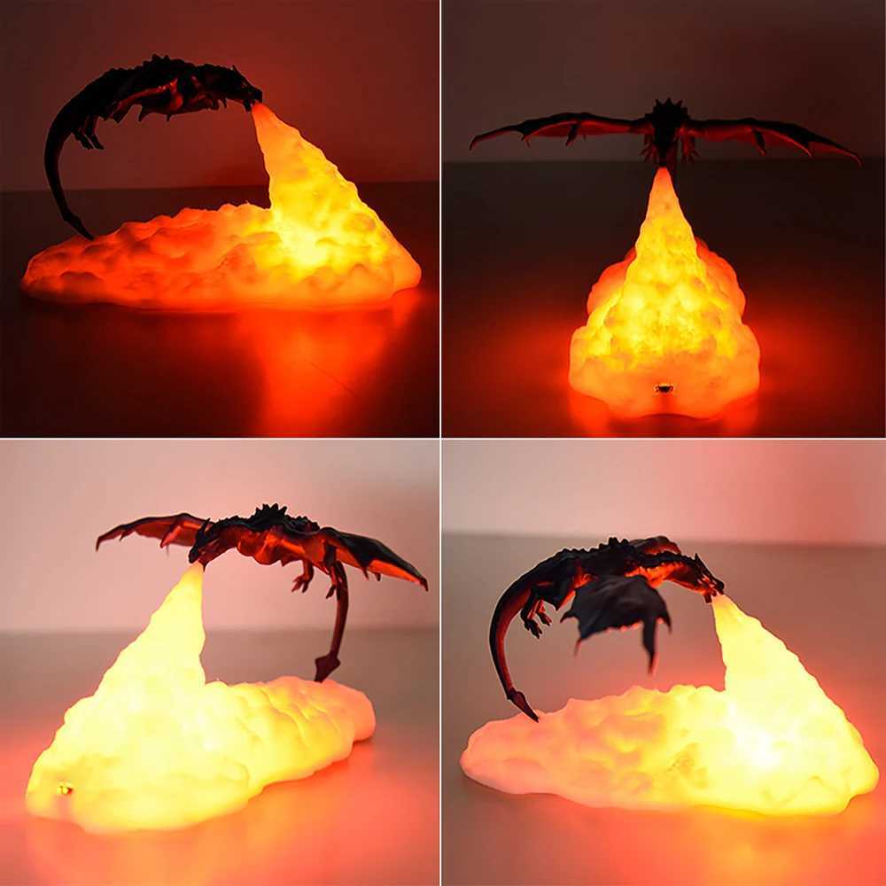 3D Printed Fire Dragon Lights LED USB Rechargeable Desktop Lamp for E-sport Child Gifts Murder Mystery Game Camping Gaming DecoXJ250703