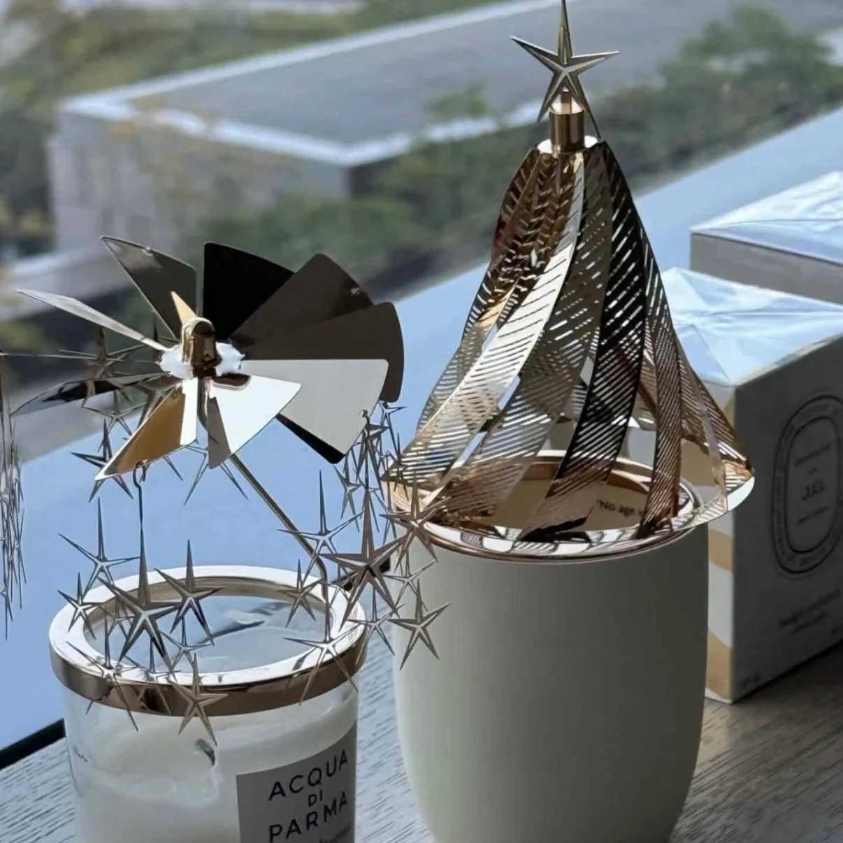 2025 Christmas Tree Candlestick Golden Luxury Carousel Scented Candle Running Horse Lantern Home Decoration Valentines Day Gift W250704