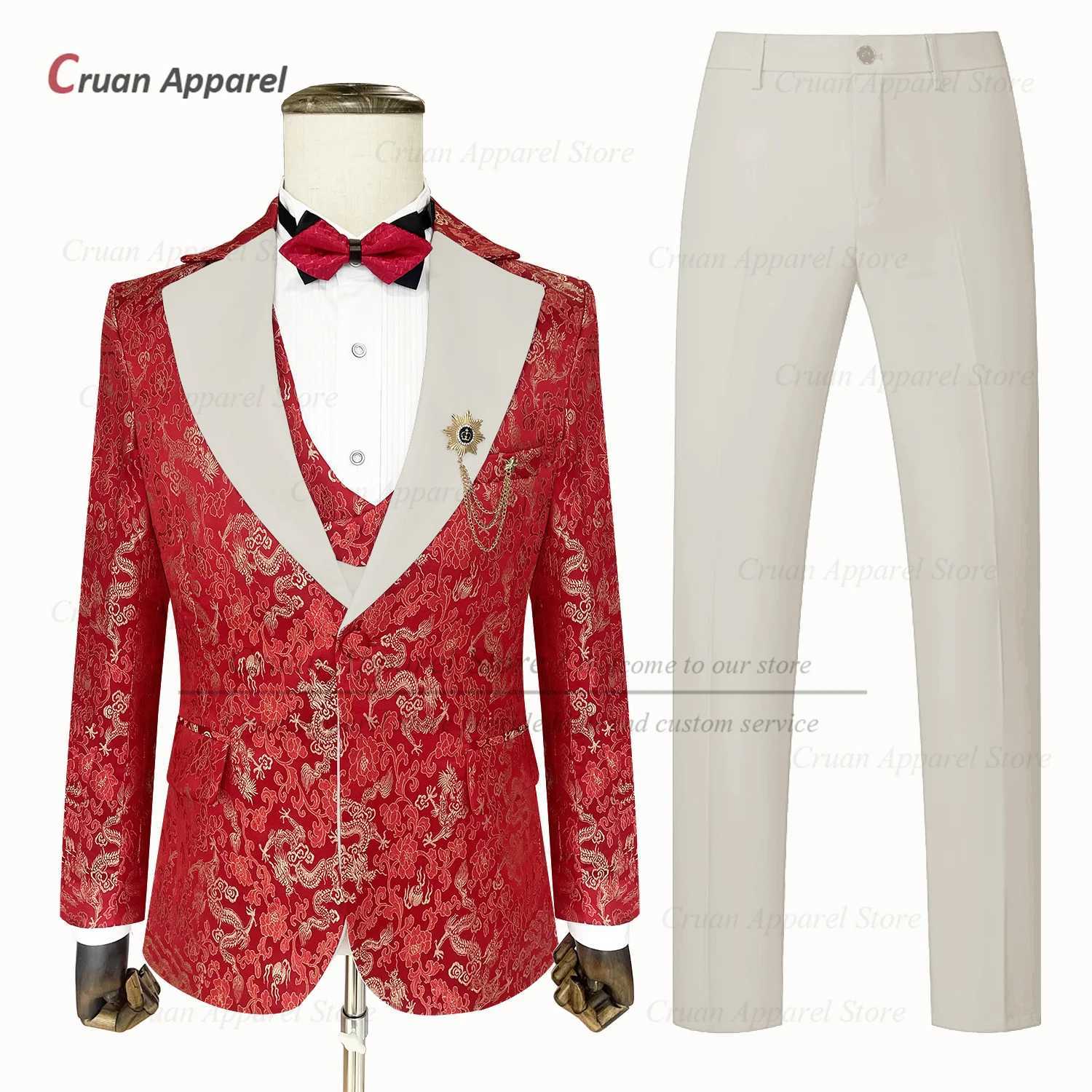 Wedding Party Prom Groomsman Luxury Tuxedos Floral Printing Men Suits Set 3 Pcs Fashion Banquet Tailor-made Male Trends Costumes X250704