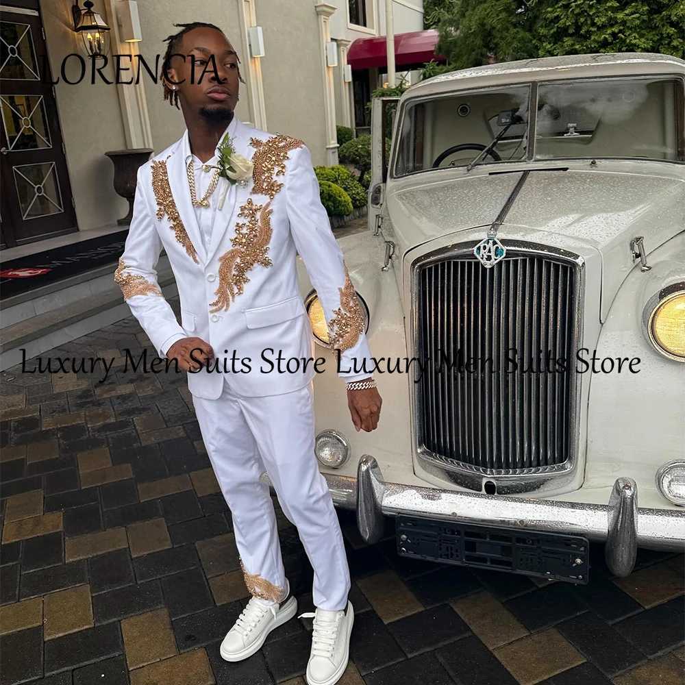 Leisure Crystal Ornaments Men Suits 2 Pieces Single Breasted Tuxedos Wedding Outfits Customized Blazer Pants zomerset heren X250704