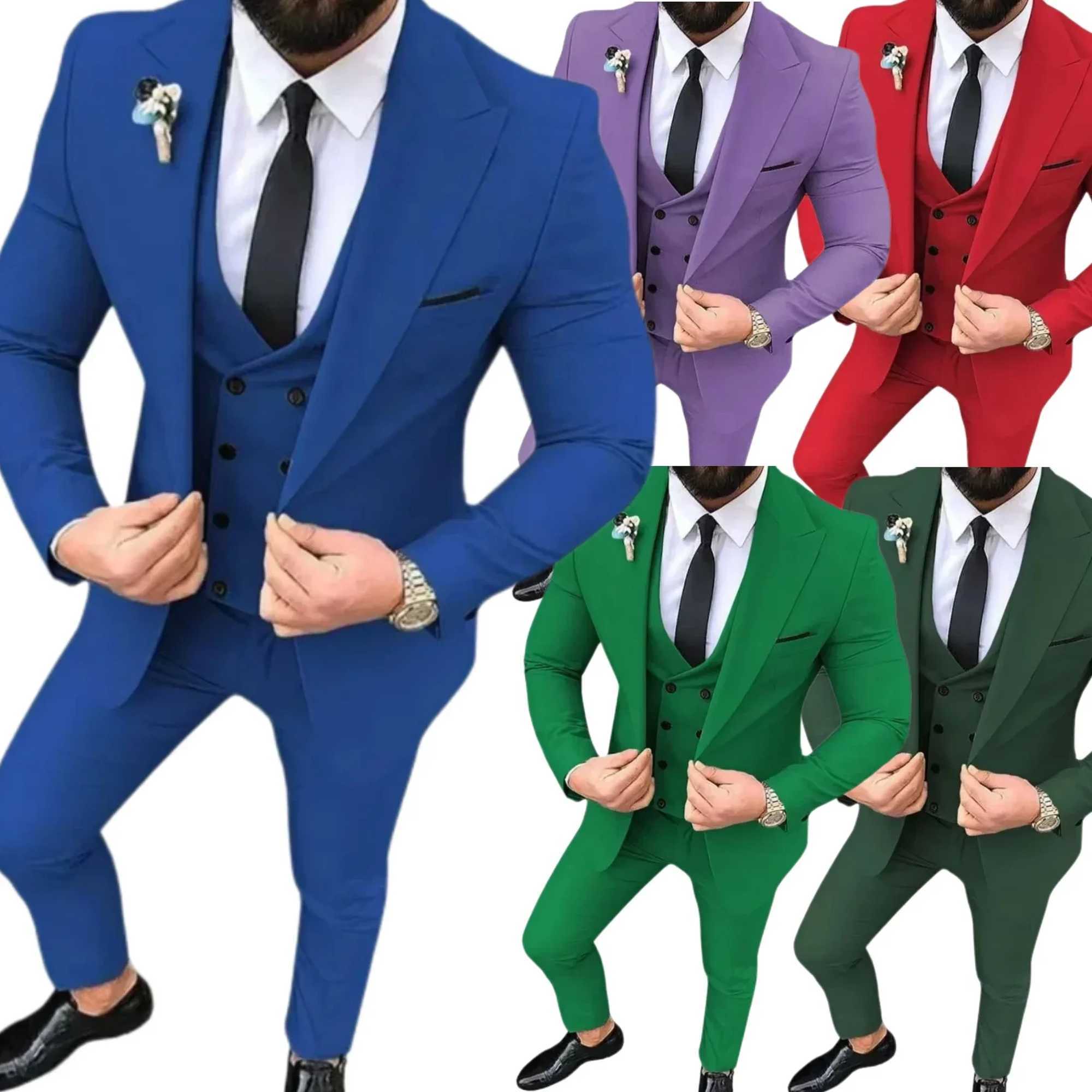 Formal Elegant Mens Suit Slim Fit 3 Piece Blazer Vest Pants Sets Peak Lapel Men Tuxedo Business Suit Prom Wedding High Quality X250704
