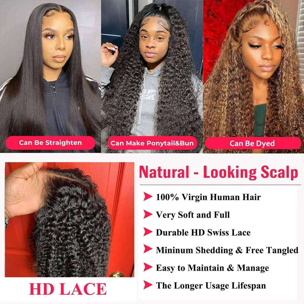 100% Brazil Guleless Curly for Women 4x4 13x4 13x6 Lace Front Natural Breathe Wigs Human Hair