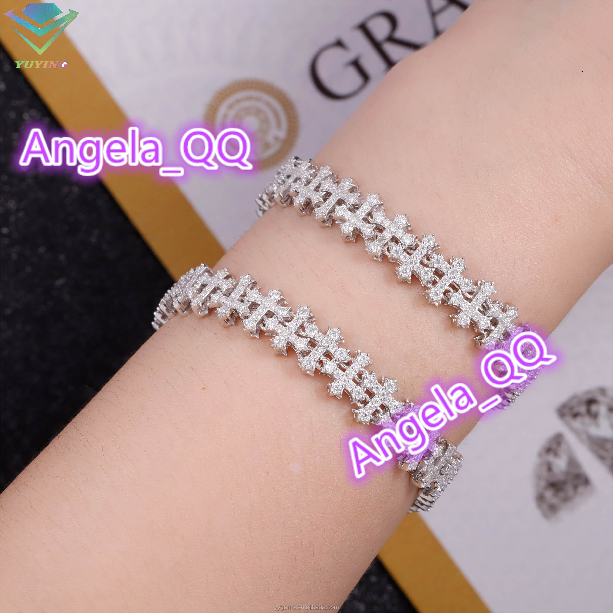 Fine Jewelry Cross Design Rapper Bracelet 925 Sterling Silver Bracelet for Men Women VVS Moissanite Cross Cuban Bracelet