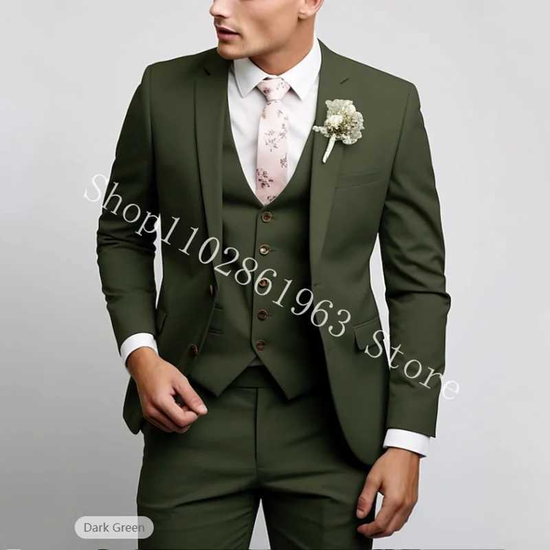 3 Pieces Mens Suits Green Elegant Wedding Suits For Men Formal Best Men Blazer Slim Fit Groom Tuxedos Jacket Costume Homme X250704