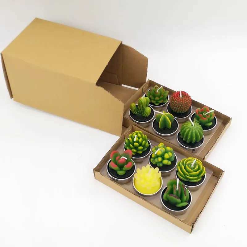 12pcs Cactus Tealight Candle Handmade Long Burning Delicate Succulents Tea Light Candle Holder Party Wedding Spa Home Decoration W250704