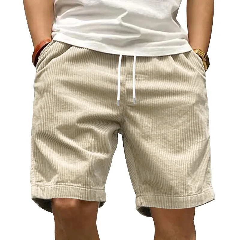 American Heavy Cargo Shorts Mens Summer Solid Color Five Cent Shorts Trend Retro Corduroy Fashion Mens Casual Shorts 250704