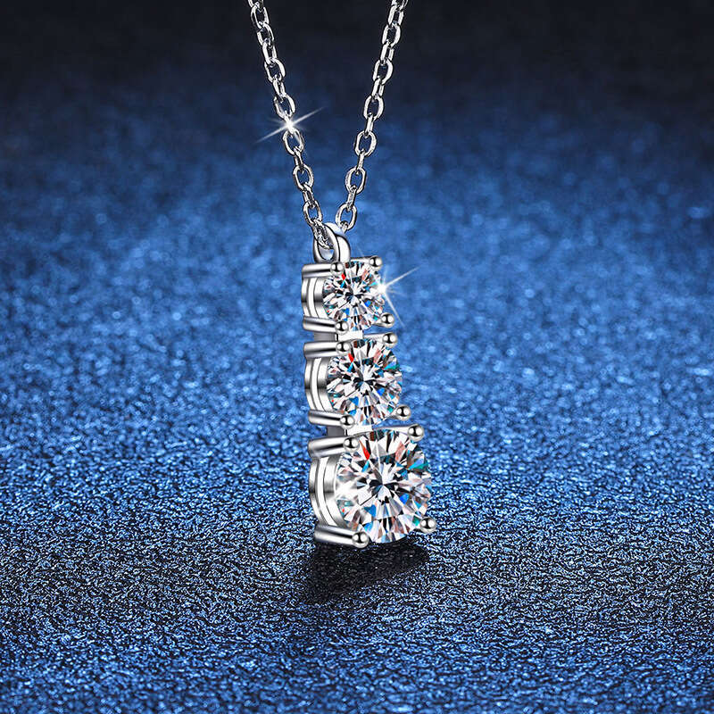S925 Pure S925ier Three Life S925toneS925 Light 1.8 caratS925 Pendant for Women D Color MoiS925S925anite Dia Necklace afb