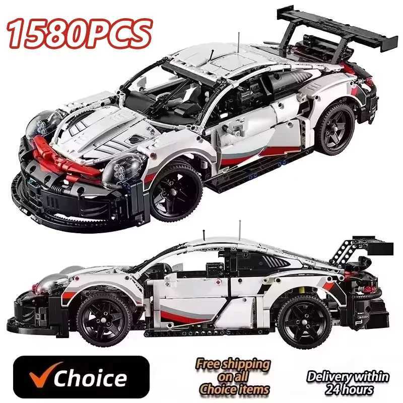 1580+Pcs 1 10 Assembled Building Blocks Rc Car Sports Racing Car Vehicle Electric Remote Control LED Lights Version Optional ToyR250703