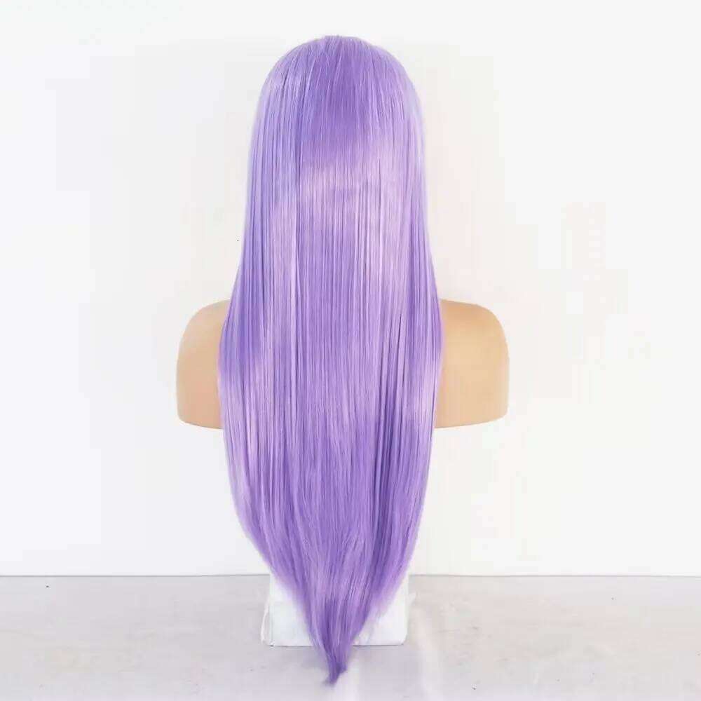 Purple Synthetic Front Natural Hairline Glueless Wigs For Women Cosplay Part Lace Wig Straight Hair